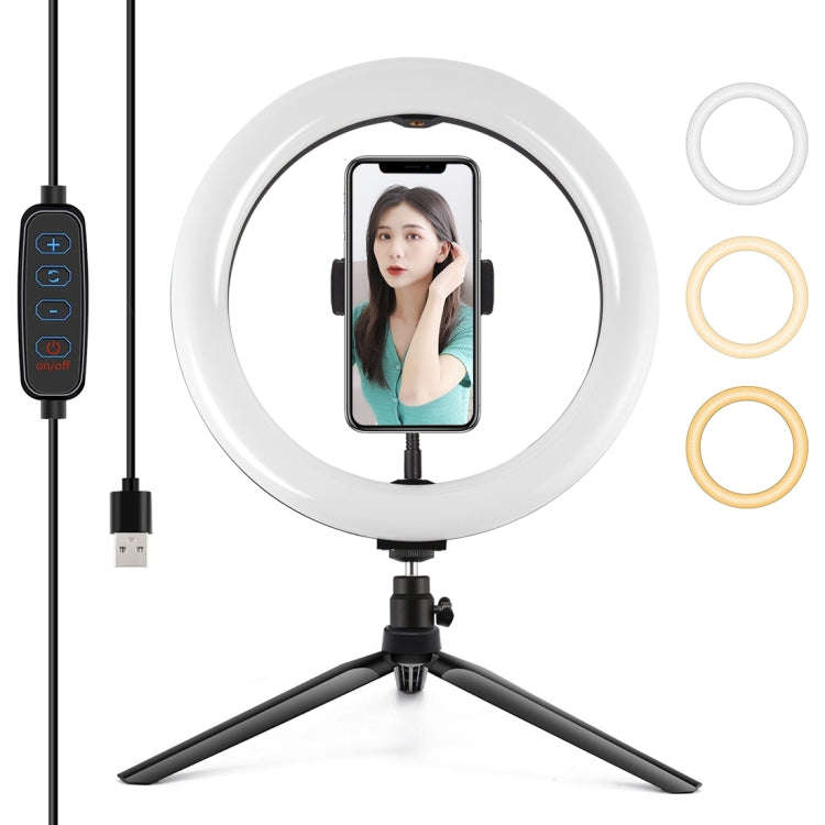 PULUZ 10.2 inch 26cm Selfie Beauty Light + Desktop Tripod Mount USB 3 Modes Dimmable LED Ring Vlo...