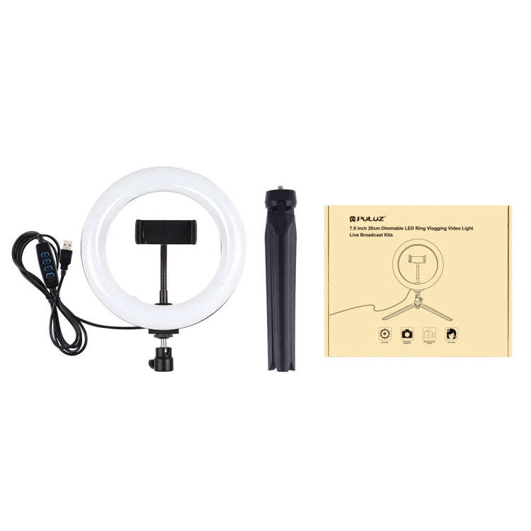 PULUZ 7.9 inch 20cm Light + Desktop Tripod Mount USB 3 Modes Dimmable Dual Color Temperature LED ...