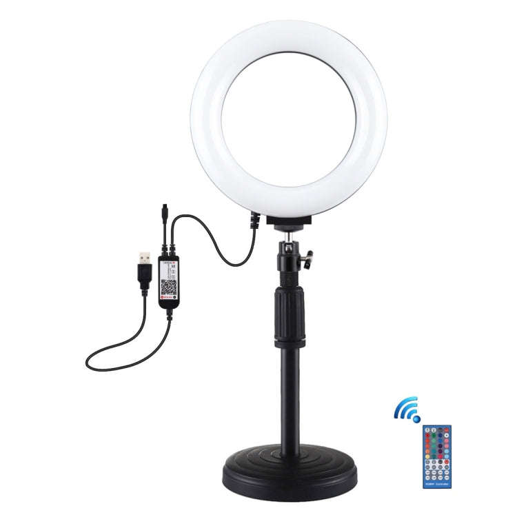 PULUZ 6.2 inch 16cm RGBW Light + Round Base Desktop Holder USB Dimmable LED Ring Vlogging Photogr...