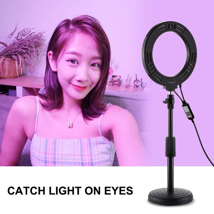 PULUZ 6.2 inch 16cm RGBW Light + Round Base Desktop Holder USB Dimmable LED Ring Vlogging Photogr...