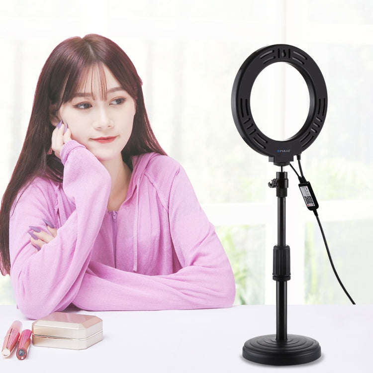 PULUZ 6.2 inch 16cm RGBW Light + Round Base Desktop Holder USB Dimmable LED Ring Vlogging Photogr...