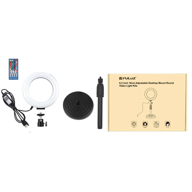 PULUZ 6.2 inch 16cm RGBW Light + Round Base Desktop Holder USB Dimmable LED Ring Vlogging Photogr...