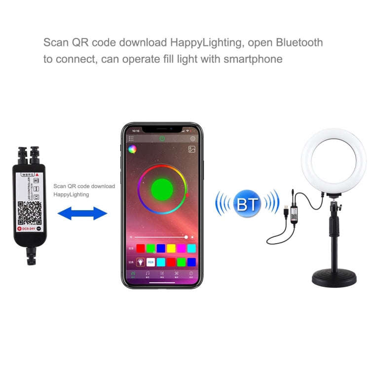 PULUZ 6.2 inch 16cm RGBW Light + Round Base Desktop Holder USB Dimmable LED Ring Vlogging Photogr...