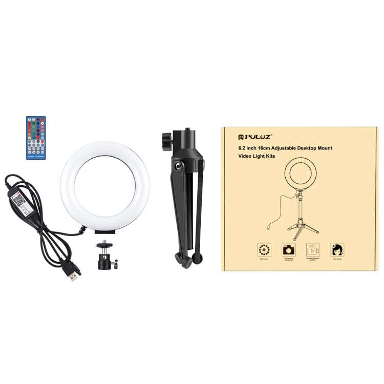 PULUZ 6.2 inch 16cm RGBW Light + Desktop Tripod Mount + USB Dimmable LED Ring Vlogging Photograph...