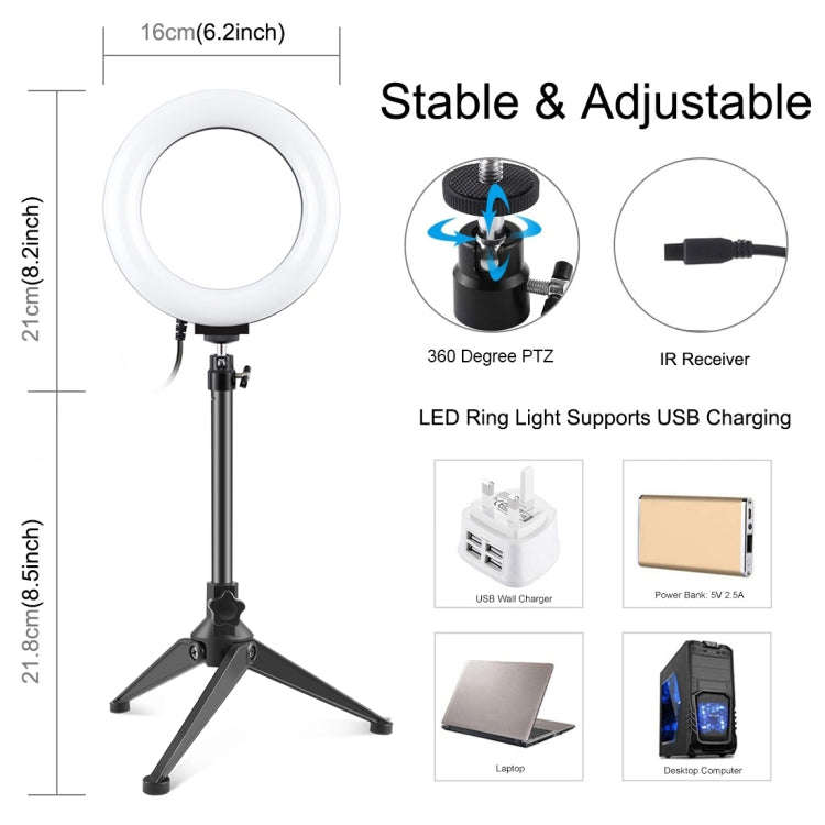 PULUZ 6.2 inch 16cm RGBW Light + Desktop Tripod Mount + USB Dimmable LED Ring Vlogging Photograph...
