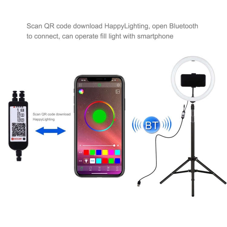 PULUZ 11.8 inch 30cm RGBW Light + 1.65m Mount Curved Surface RGBW Dimmable LED Ring Selfie Vloggi...