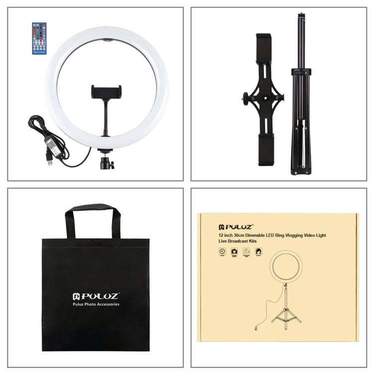 PULUZ 11.8 inch 30cm RGBW Light + 1.65m Mount + Dual Phone Brackets Curved Surface RGBW Dimmable ...