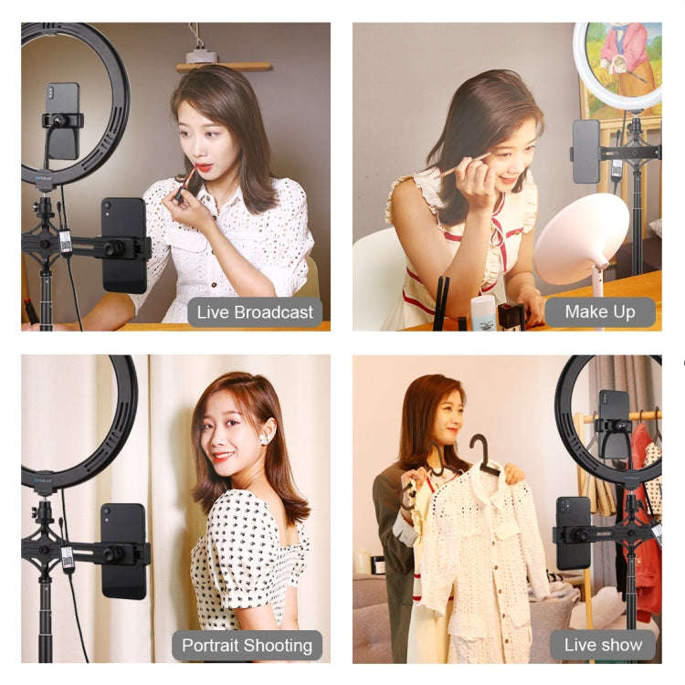PULUZ 11.8 inch 30cm RGBW Light + 1.65m Mount + Dual Phone Brackets Curved Surface RGBW Dimmable ...
