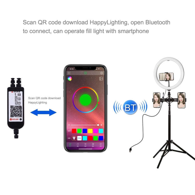 PULUZ 11.8 inch 30cm RGBW Light + 1.65m Mount + Dual Phone Brackets Curved Surface RGBW Dimmable ...