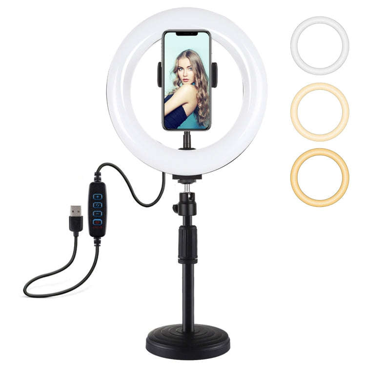 PULUZ 7.9 inch 20cm Light+ Round Base Desktop Holder USB 3 Modes Dimmable Dual Color Temperature ...