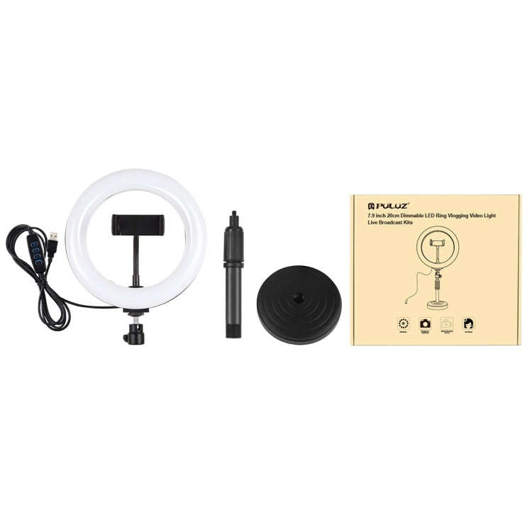 PULUZ 7.9 inch 20cm Light+ Round Base Desktop Holder USB 3 Modes Dimmable Dual Color Temperature ...