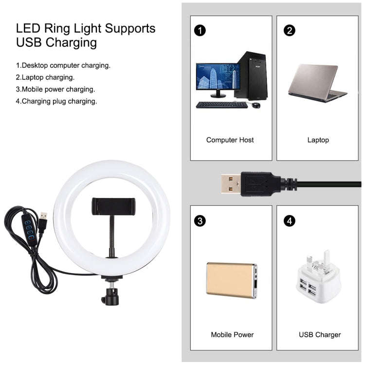 PULUZ 7.9 inch 20cm Light+ Round Base Desktop Holder USB 3 Modes Dimmable Dual Color Temperature ...