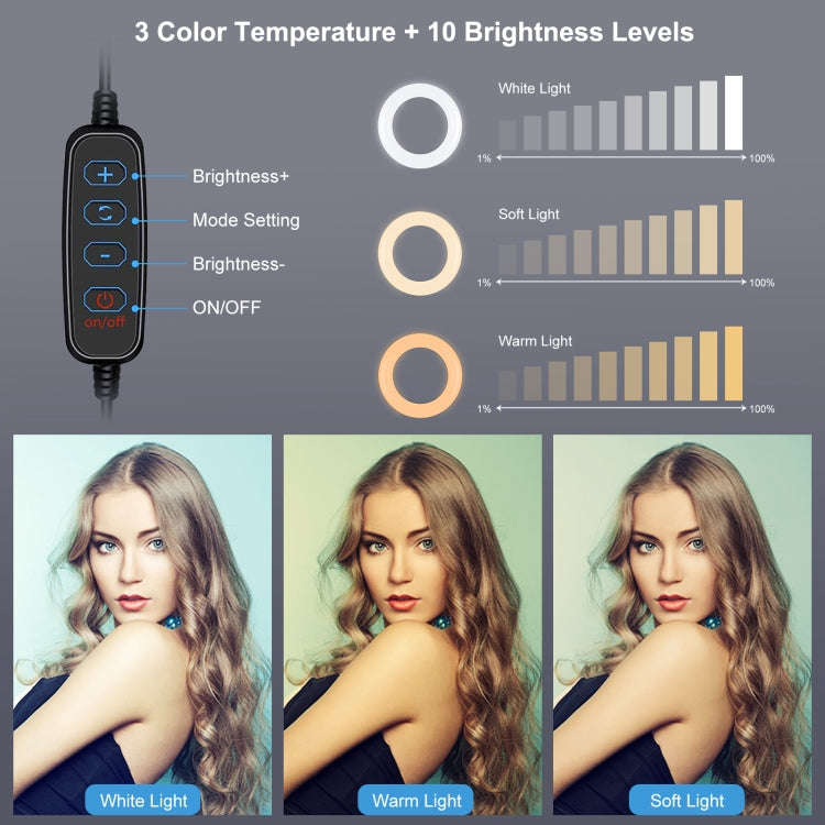 PULUZ 7.9 inch 20cm Light+ Round Base Desktop Holder USB 3 Modes Dimmable Dual Color Temperature ...