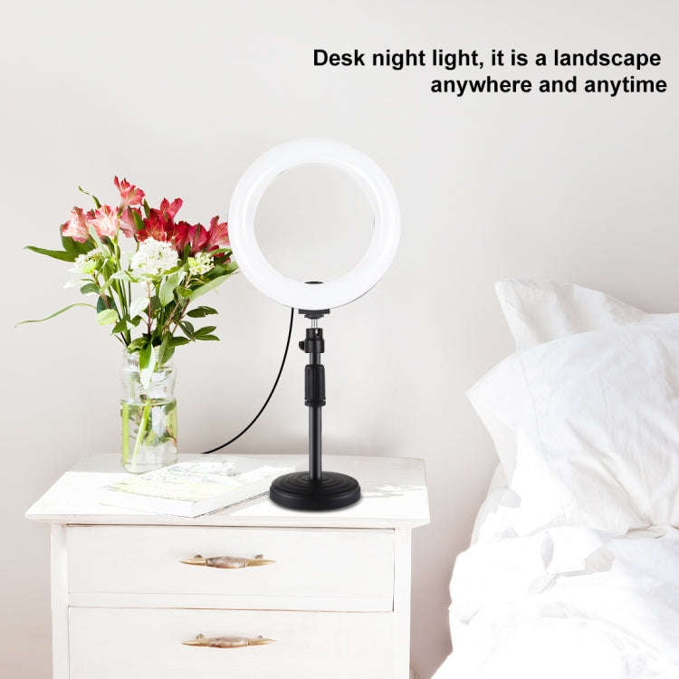 PULUZ 7.9 inch 20cm Light+ Round Base Desktop Holder USB 3 Modes Dimmable Dual Color Temperature ...