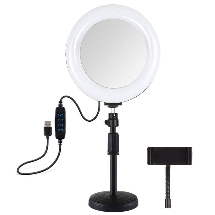 PULUZ 7.9 inch 20cm Mirror Light + Round Base Desktop Mount 3 Modes Dimmable Dual Color Temperatu...