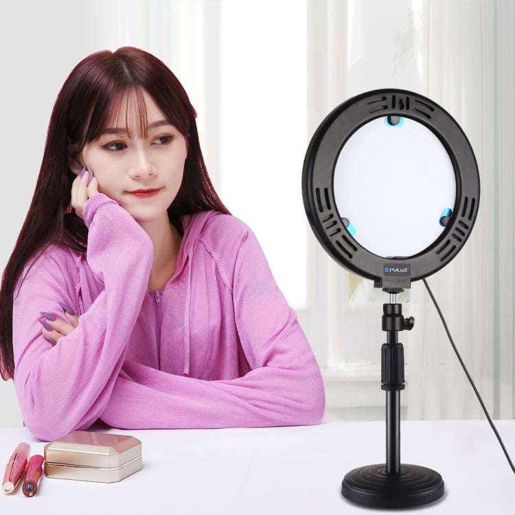 PULUZ 7.9 inch 20cm Mirror Light + Round Base Desktop Mount 3 Modes Dimmable Dual Color Temperatu...