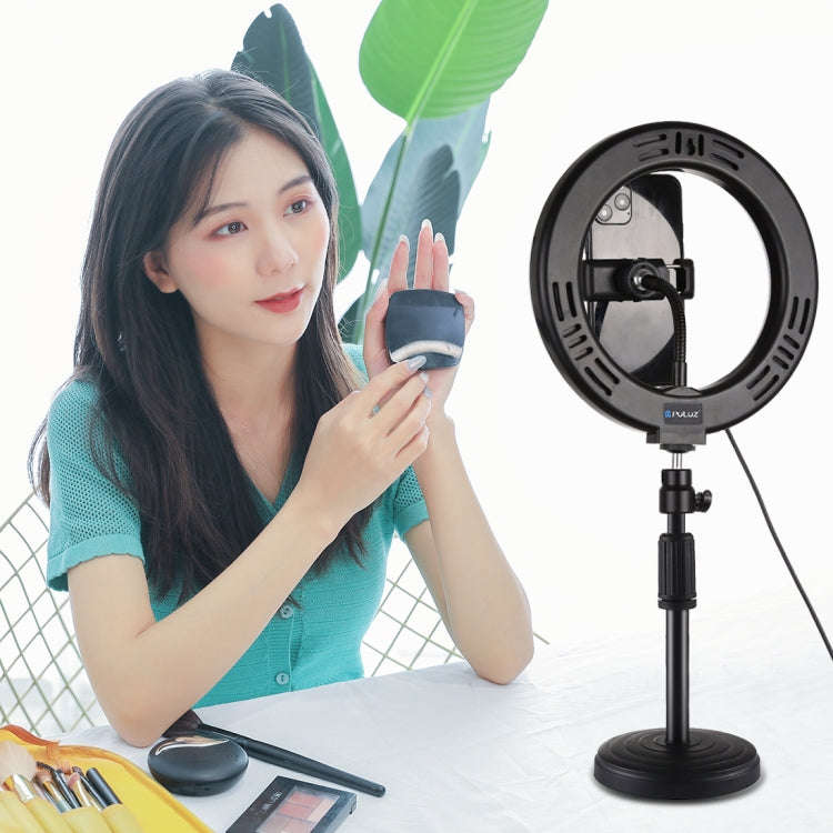 PULUZ 7.9 inch 20cm Mirror Light + Round Base Desktop Mount 3 Modes Dimmable Dual Color Temperatu...