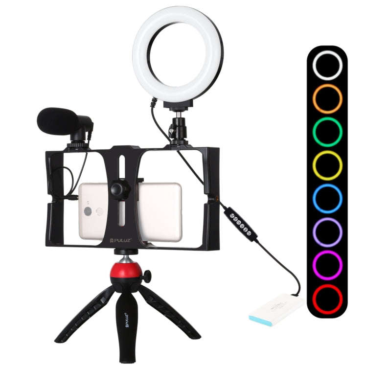 PULUZ 4 in 1 Vlogging Live Broadcast Smartphone Video Rig + 4.7 inch 12cm RGBW Ring LED Selfie Li...