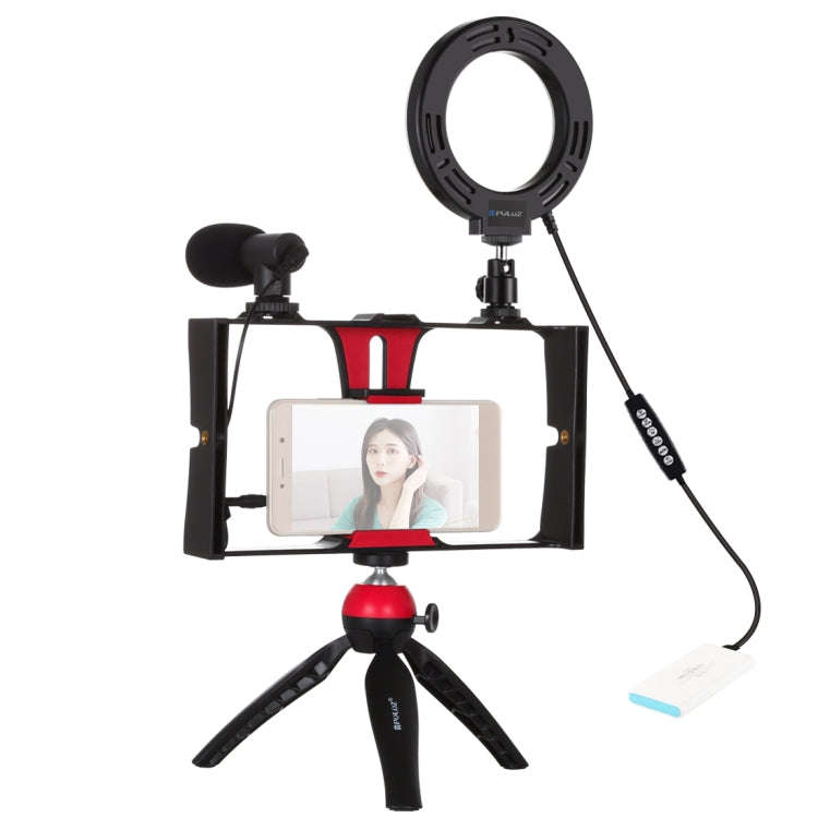 PULUZ 4 in 1 Vlogging Live Broadcast Smartphone Video Rig + 4.7 inch 12cm RGBW Ring LED Selfie Li...