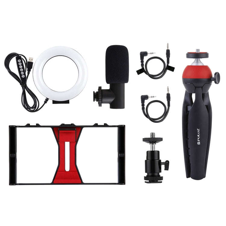 PULUZ 4 in 1 Vlogging Live Broadcast Smartphone Video Rig + 4.7 inch 12cm RGBW Ring LED Selfie Li...