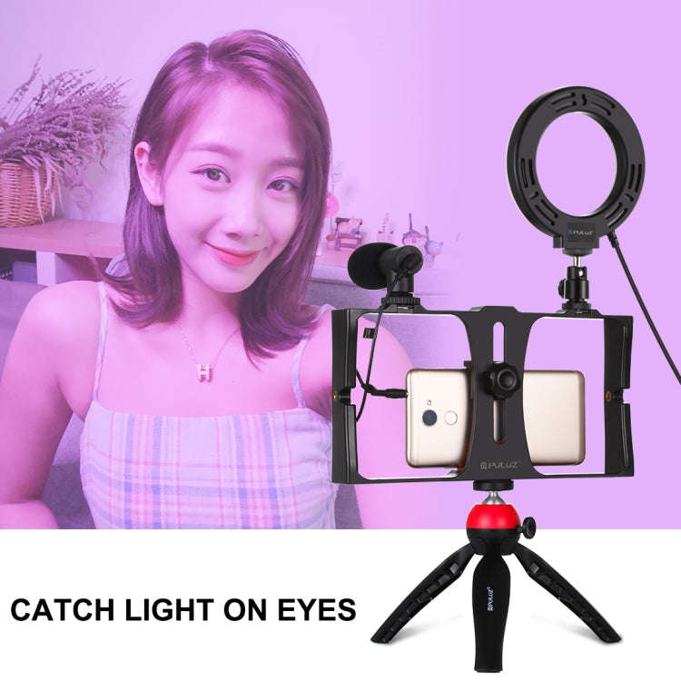 PULUZ 4 in 1 Vlogging Live Broadcast Smartphone Video Rig + 4.7 inch 12cm RGBW Ring LED Selfie Li...