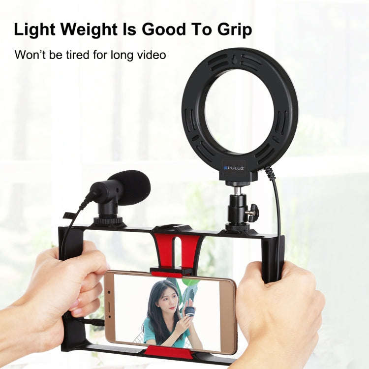 PULUZ 4 in 1 Vlogging Live Broadcast Smartphone Video Rig + 4.7 inch 12cm RGBW Ring LED Selfie Li...