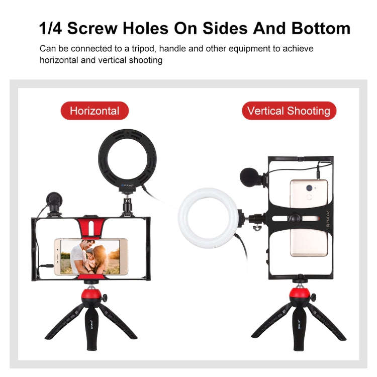 PULUZ 4 in 1 Vlogging Live Broadcast Smartphone Video Rig + 4.7 inch 12cm RGBW Ring LED Selfie Li...
