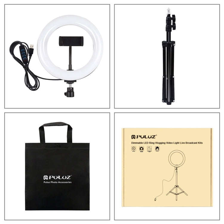 PULUZ 7.9 inch 20cm Light+ 1.1m Tripod Mount USB 3 Modes Dimmable Dual Color Temperature LED Curv...