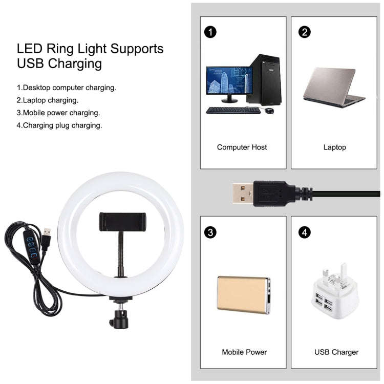 PULUZ 7.9 inch 20cm Light+ 1.1m Tripod Mount USB 3 Modes Dimmable Dual Color Temperature LED Curv...