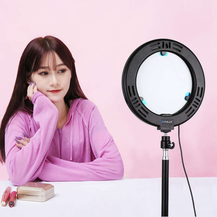 PULUZ 7.9 inch 20cm Mirror Light+ 1.1m Tripod Mount USB 3 Modes Dimmable Dual Color Temperature L...