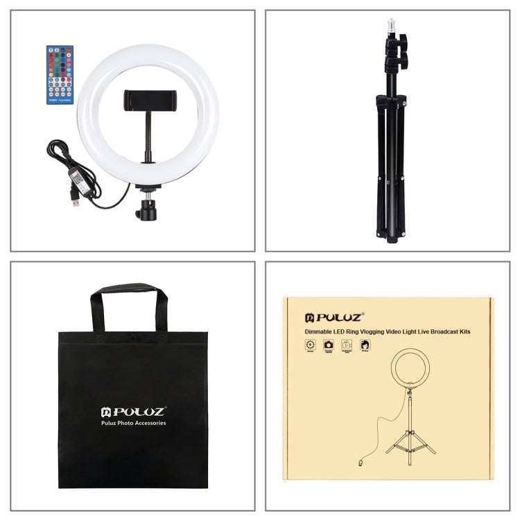 PULUZ 7.9 inch 20cm USB RGB Light+ 1.1m Tripod Mount Dimmable LED Dual Color Temperature LED Curv...