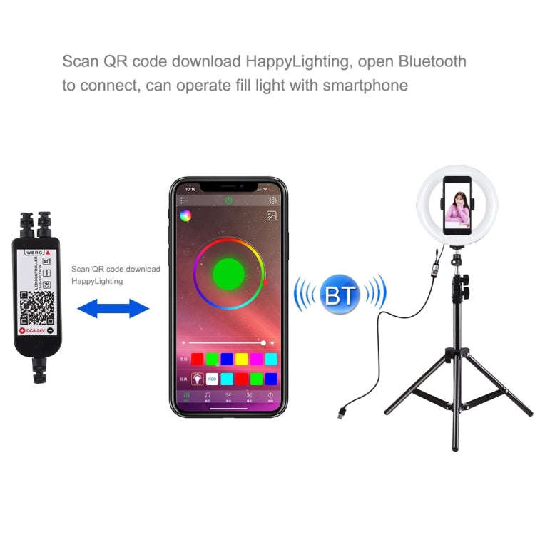 PULUZ 7.9 inch 20cm USB RGB Light+ 1.1m Tripod Mount Dimmable LED Dual Color Temperature LED Curv...
