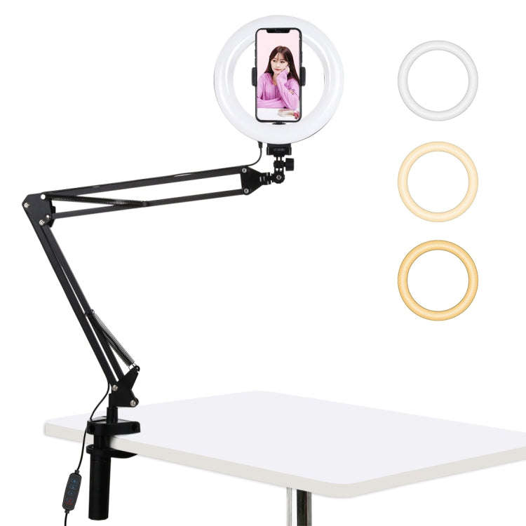 PULUZ 7.9 inch 20cm Ring Curved Light + Desktop Arm Stand USB 3 Modes Dimmable Dual Color Tempera...