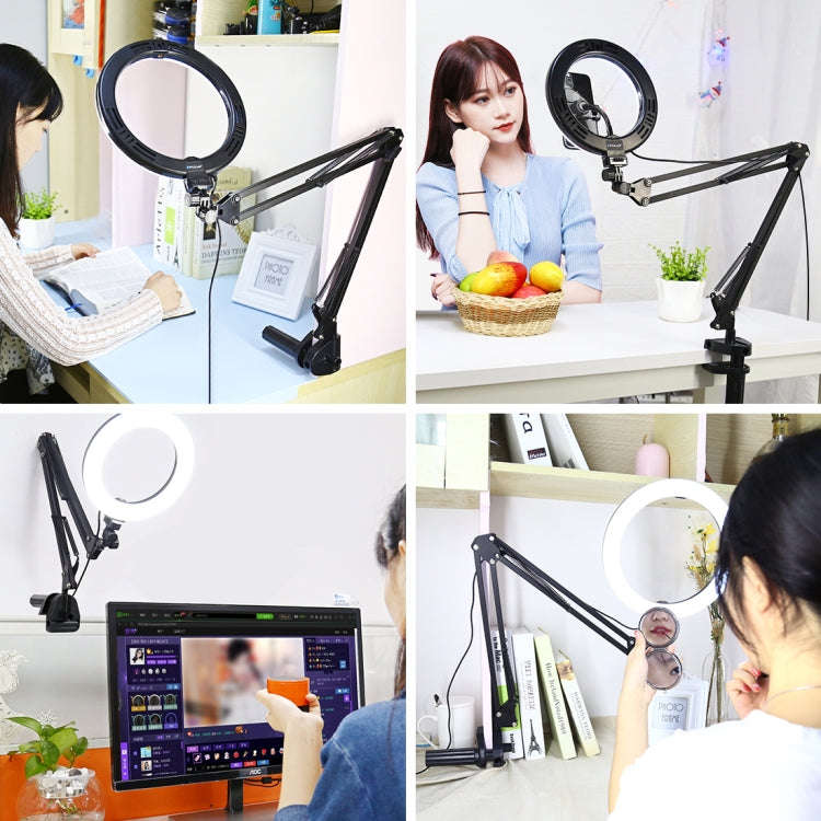 PULUZ 7.9 inch 20cm Ring Curved Light + Desktop Arm Stand USB 3 Modes Dimmable Dual Color Tempera...