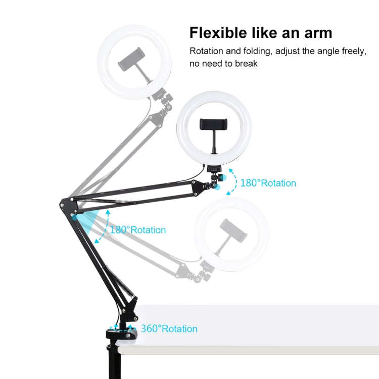 PULUZ 7.9 inch 20cm Ring Curved Light + Desktop Arm Stand USB 3 Modes Dimmable Dual Color Tempera...