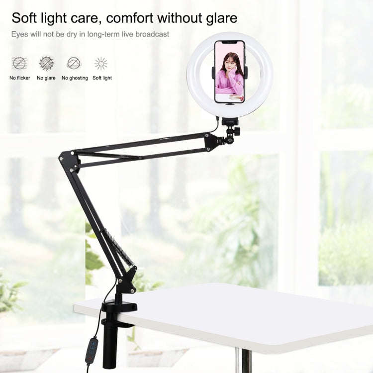 PULUZ 7.9 inch 20cm Ring Curved Light + Desktop Arm Stand USB 3 Modes Dimmable Dual Color Tempera...