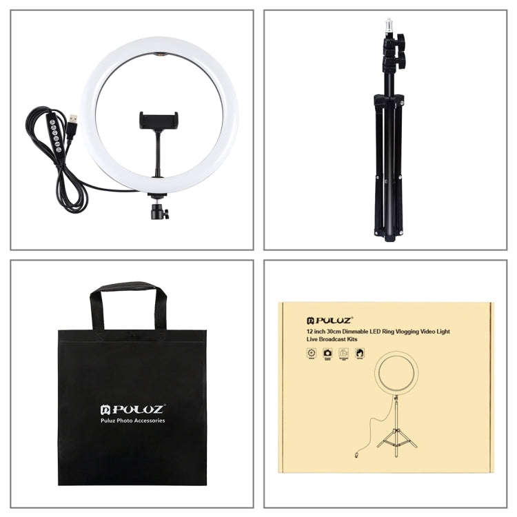 PULUZ 11.8 inch 30cm Light + 1.1m Tripod Mount Curved Surface RGBW Dimmable LED Ring Vlogging Pho...