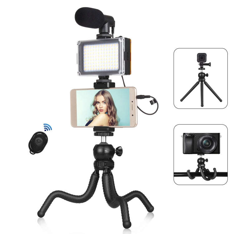 PULUZ  4 in 1 Vlogging Live Mini Octopus Bracket Kit + Studio Light + Microphone + Phone Clamp Ki...
