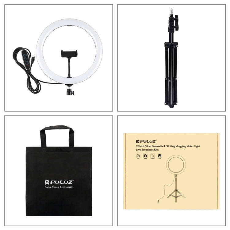 PULUZ 11.8 inch 30cm Light + 1.1m Tripod Mount Curved Surface Type-C 3 Modes Dimmable Dual Color ...