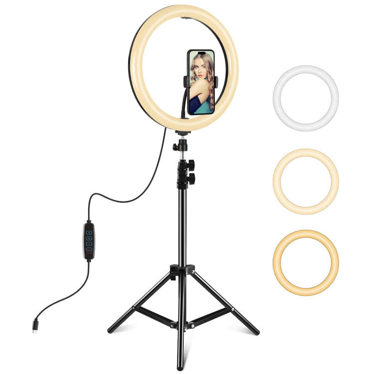 PULUZ 11.8 inch 30cm Light + 1.1m Tripod Mount Curved Surface Type-C 3 Modes Dimmable Dual Color ...