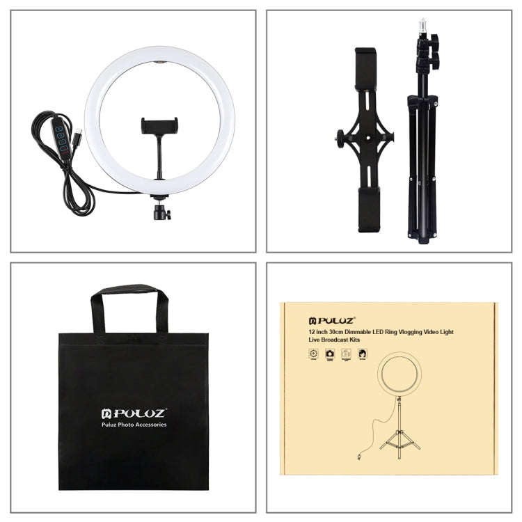 PULUZ 11.8 inch 30cm Light + 1.1m Tripod Mount + Dual Phone Brackets Curved Surface Type-C 3 Mode...