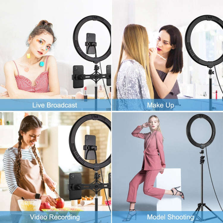 PULUZ 11.8 inch 30cm Light + 1.1m Tripod Mount + Dual Phone Brackets Curved Surface Type-C 3 Mode...