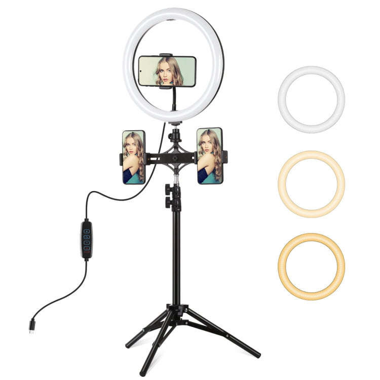 PULUZ 11.8 inch 30cm Light + 1.1m Tripod Mount + Dual Phone Brackets Curved Surface Type-C 3 Mode...