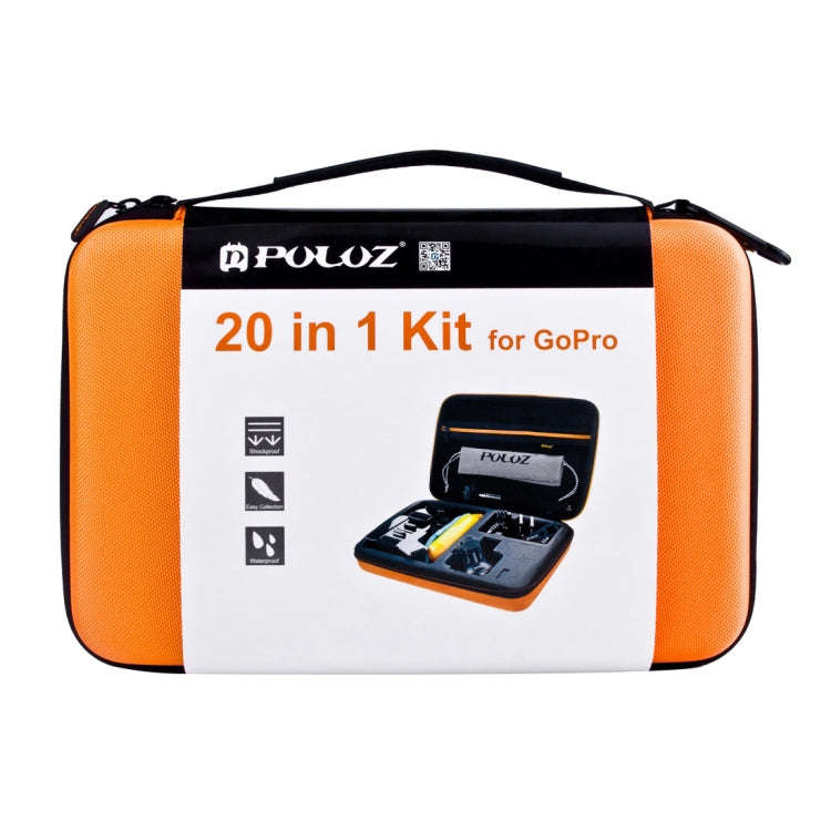 PULUZ 20 in 1 Accessories Combo Kits with Orange EVA Case (Chest Strap + Head Strap + Suction Cup...
