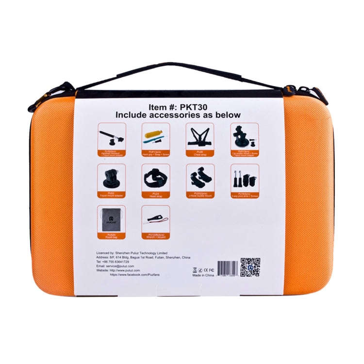 PULUZ 20 in 1 Accessories Combo Kits with Orange EVA Case (Chest Strap + Head Strap + Suction Cup...