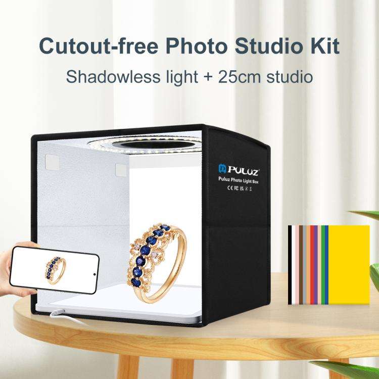 PULUZ 25cm Folding Portable High CRI Ring LED Photo Lighting Studio Tent Box + Shadowless Light L...
