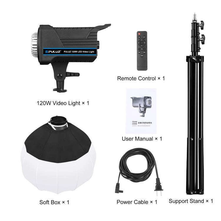 PULUZ 220V 120W Studio Video Light + 2.8m Light Holder + 65cm Foldable Lantern Softbox Photograph...