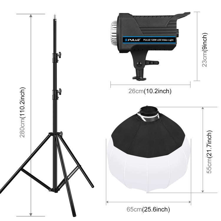 PULUZ 220V 120W Studio Video Light + 2.8m Light Holder + 65cm Foldable Lantern Softbox Photograph...