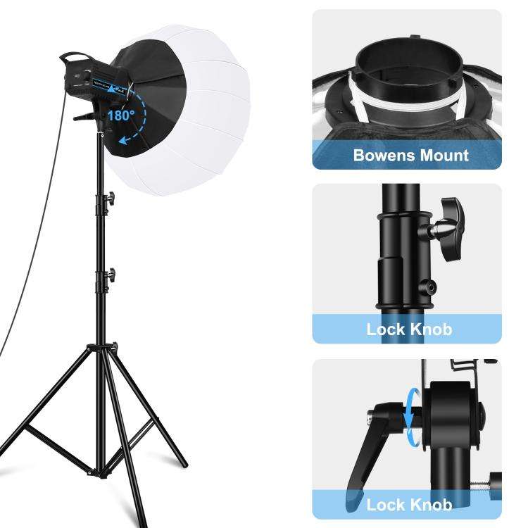 PULUZ 220V 120W Studio Video Light + 2.8m Light Holder + 65cm Foldable Lantern Softbox Photograph...