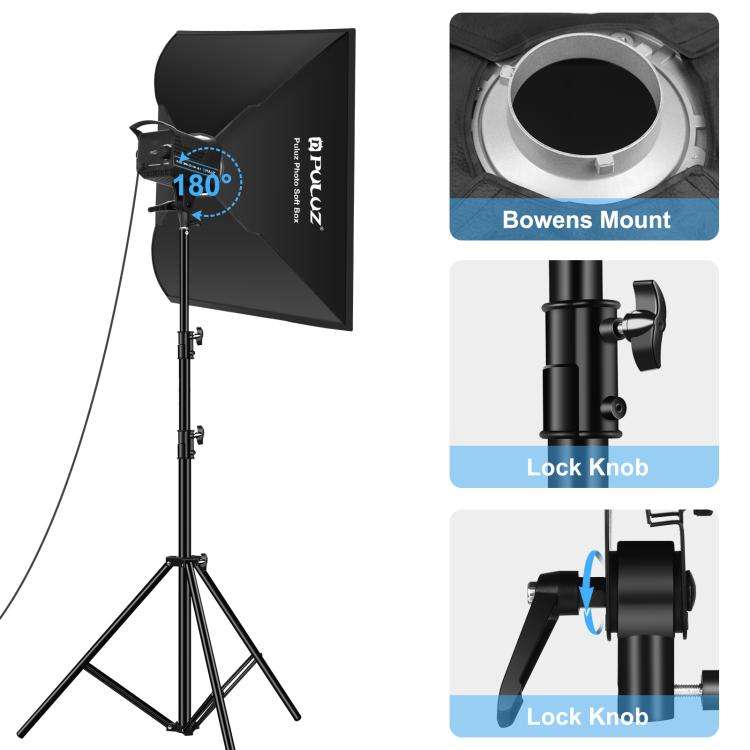 PULUZ 120W Photo Studio Strobe Flash Light Kit with Softbox Reflector & Tripod(UK Plug)